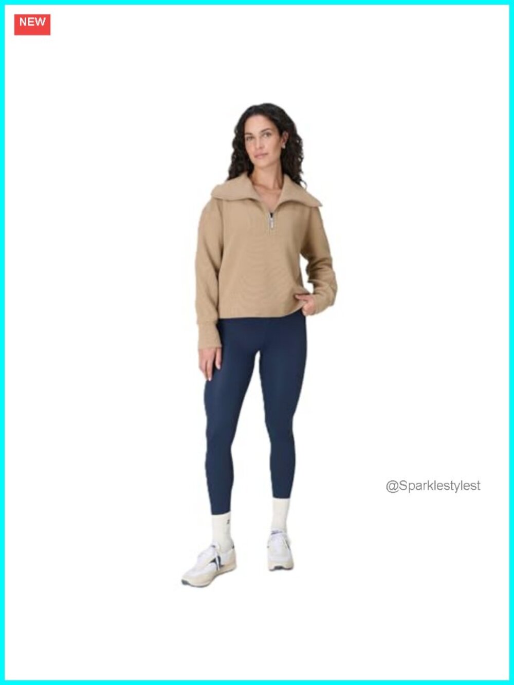Cropped Half Zip Sweatshirt Ribbed Boxy Fit Wide Sleeves